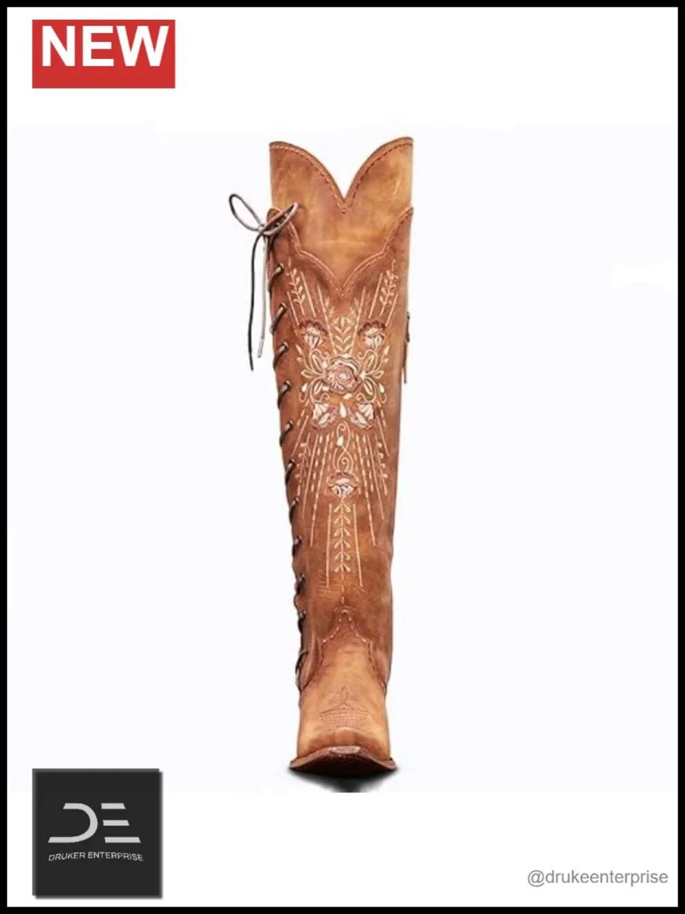 Women's Pointed Toe Over-the-Knee Lace Up Western Cowgirl Boots Faux Leather